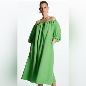 COS Linen-Blend Puff-Sleeve Midi Dress – Bright Green
